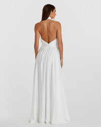 Rosette halter chiffon evening gown - White