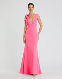 Mac Duggal Bridesmaids Dress Sleeveless V Neck Bow Detail Mermaid Gown #49454 Candy Pink