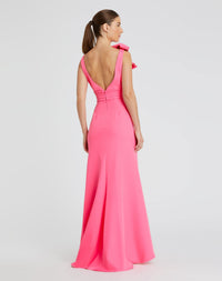 Sleeveless V Neck Bow Detail Mermaid Gown - Candy Pink