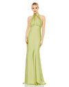mac duggal Keyhole Halter Empire Waist Gown - White, engagement party dress, Style # 49520 close up apple green close up