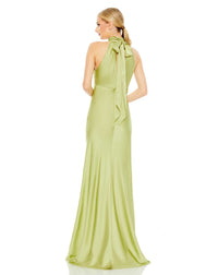 mac duggal Keyhole Halter Empire Waist Gown - White, engagement party dress, Style # 49520 close up apple green