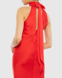 Keyhole Halter Empire Waist Gown - Red