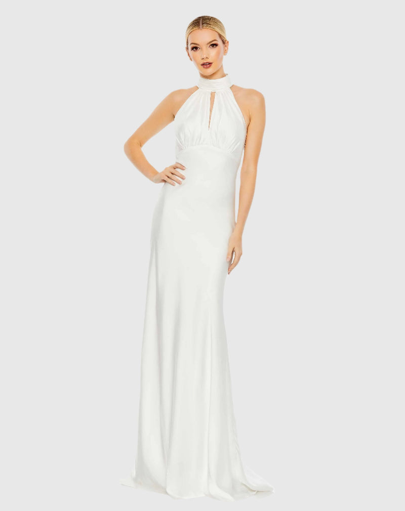 Mac Duggal Keyhole Halter Empire Waist Gown White #49520