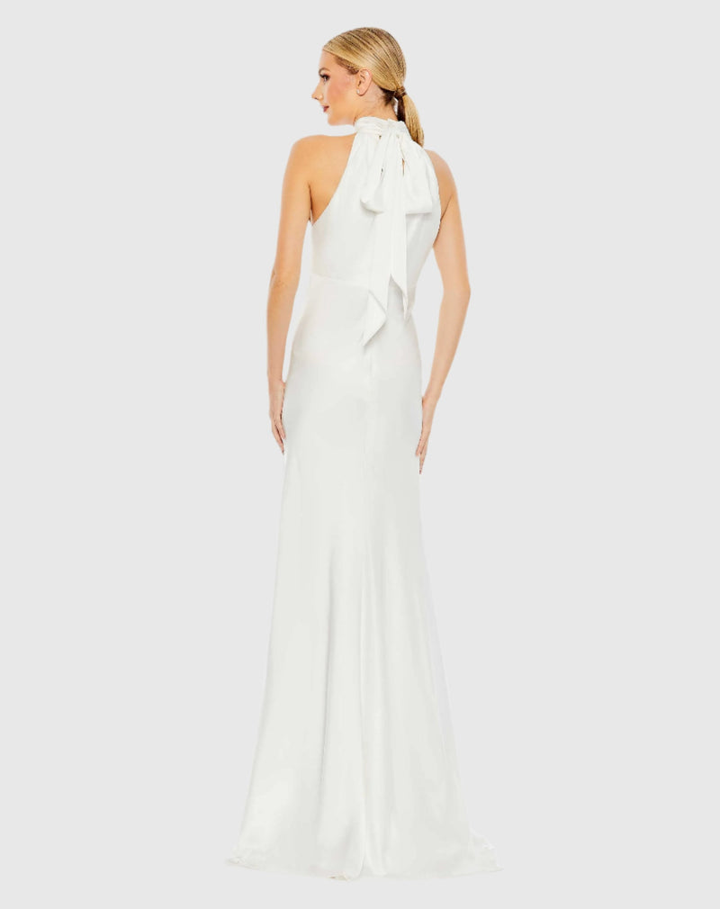 Keyhole Halter Empire Waist Gown - White