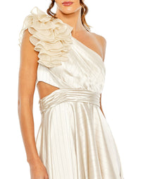 Asymmetric Ruffled One Shoulder Gown - Oyster