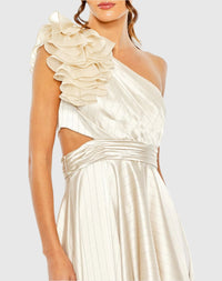 Asymmetric Ruffled One Shoulder Gown - Oyster