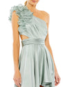 Asymmetric Ruffled One Shoulder Gown - Sage