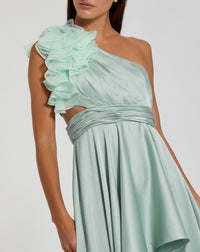 Asymmetric Ruffled One Shoulder Gown - Sage