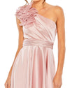 Asymmetric Ruffled One Shoulder Gown - Rose