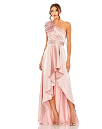 Mac Duggal #49523 Ruffled One Shoulder Cut Out Hi-Low Gown Rose