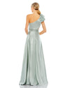 Asymmetric Ruffled One Shoulder Gown - Sage