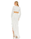 Cut out asymmetric ruffle gown - White