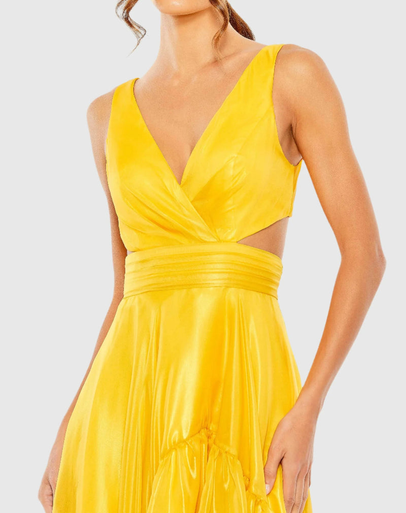 Cut Out High Low Ruffle Gown - Marigold