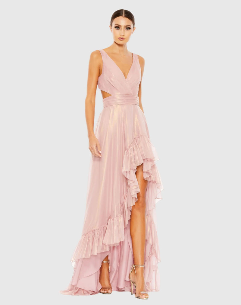 Cut Out High Low Ruffle Gown - Rose Gold