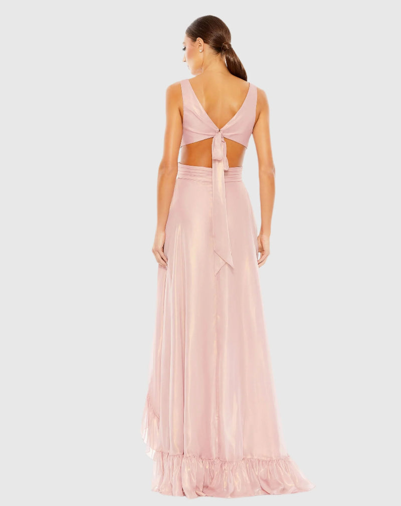 Cut Out High Low Ruffle Gown - Rose Gold