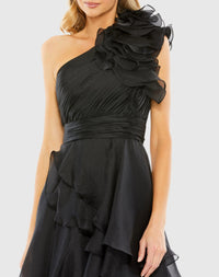 One Shoulder Ruffle Hi-Lo Gown - Midnight