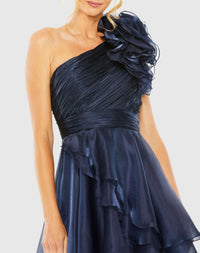 One Shoulder Ruffle Hi-Lo Gown - Midnight