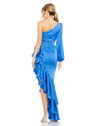 Mac Duggal Style #49531 One sleeve cut out asymmetrical ruffle gown - Cobalt Blue side view