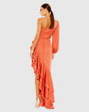 One sleeve cut out asymmetrical ruffle gown - Orange