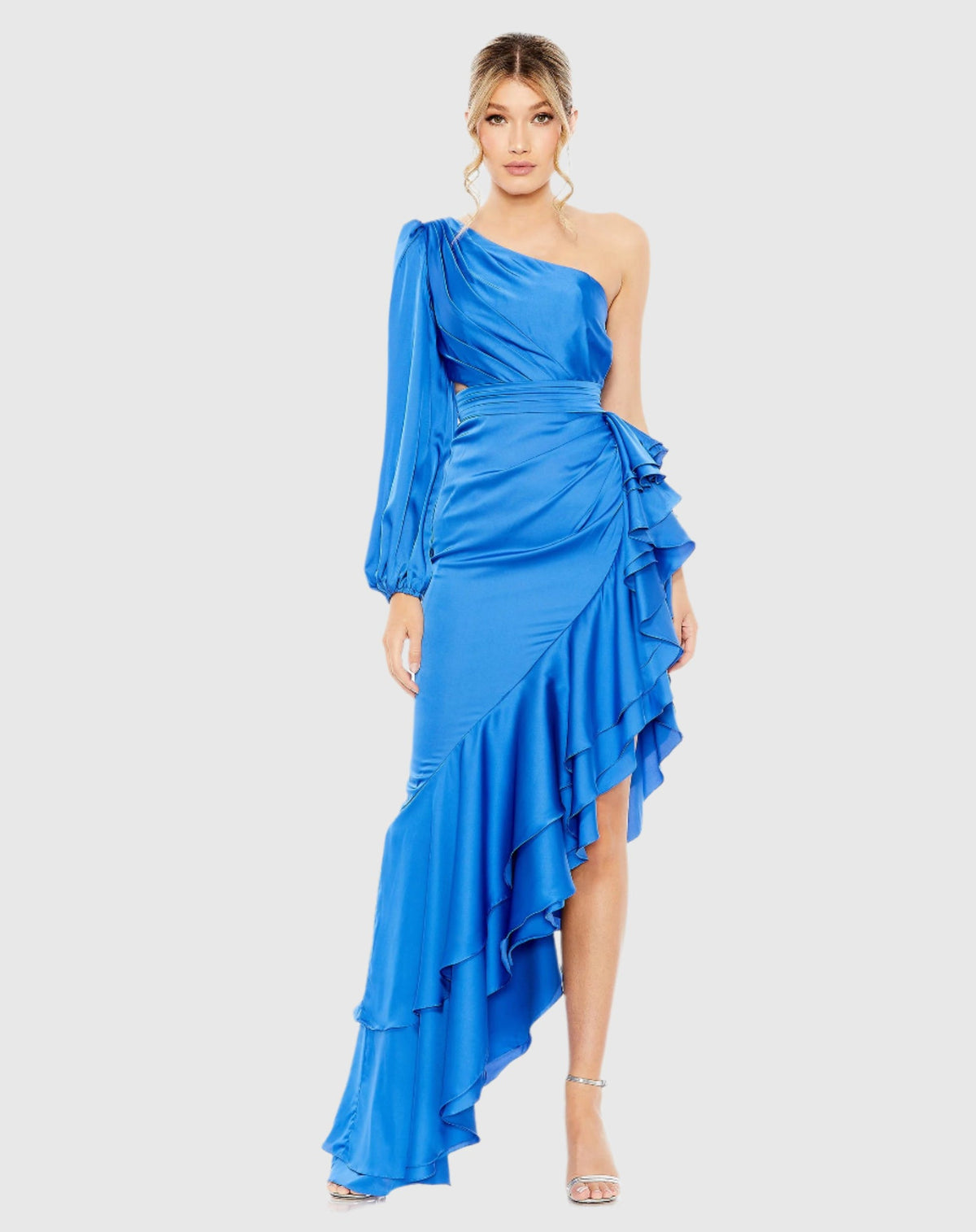 Mac Duggal, One sleeve cut out asymmetrical ruffle gown - Cobalt Blue #49531