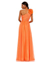 mac duggal dress, wedding guest dress, prom dress, bridesmaids dress, Style 49536, POLKA DOT RUFFLED ONE SHOULDER GOWN, tangerine back view