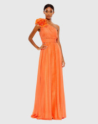 Mac Duggal Polka Dot Ruffled One Shoulder Gown #49536 Tangerine