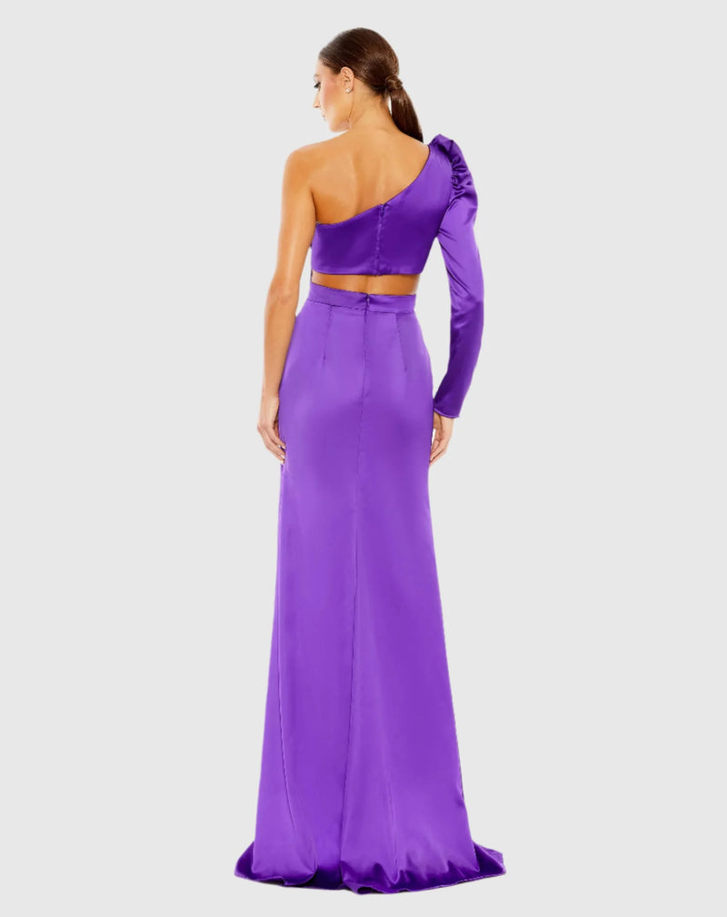 Puff sleeve cut out side knot gown - Purple