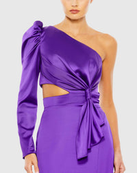 Puff sleeve cut out side knot gown - Purple