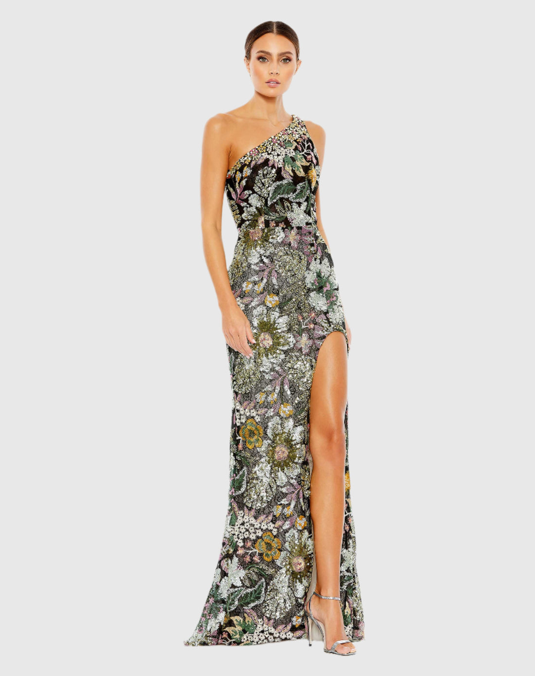 Mac Duggal Embellished Floral One Shoulder Gown Black #49574