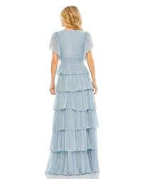 Flutter Sleeve Ruffle Tiered Gown - Slate Blue