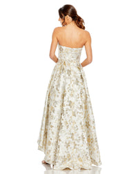 mac duggal, Brocade strapless floral  Style #49619 high low gown - White,  back view