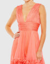 V Neck Tiered Midi Dress - Coral