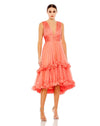 Mac Duggal, #49635 V Neck Tiered Midi Dress - Coral