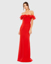 Strapless Ruffle Detail Column Gown - Red