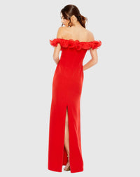 Strapless Ruffle Detail Column Gown - Red