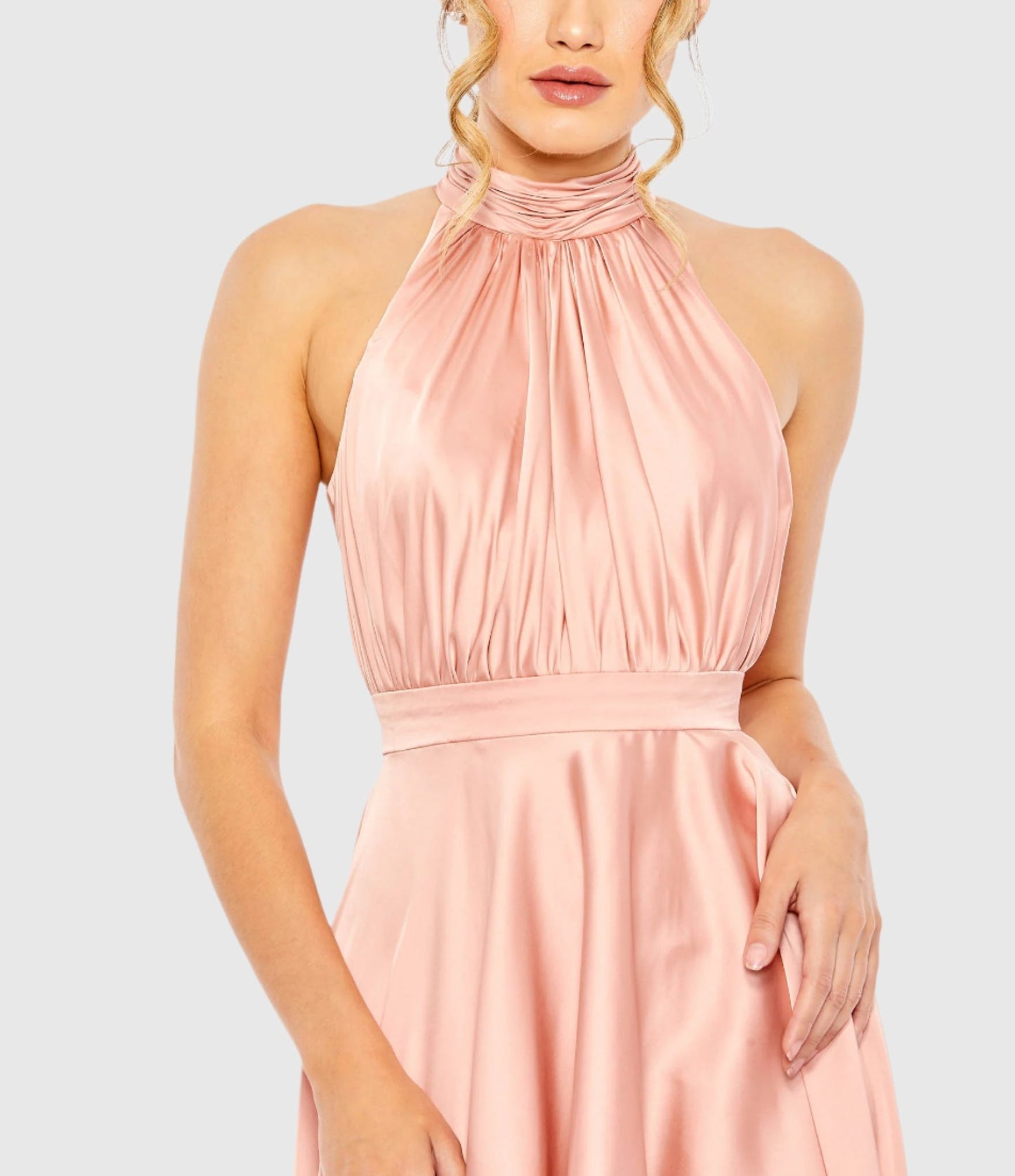 Pink satin high neck dress best sale