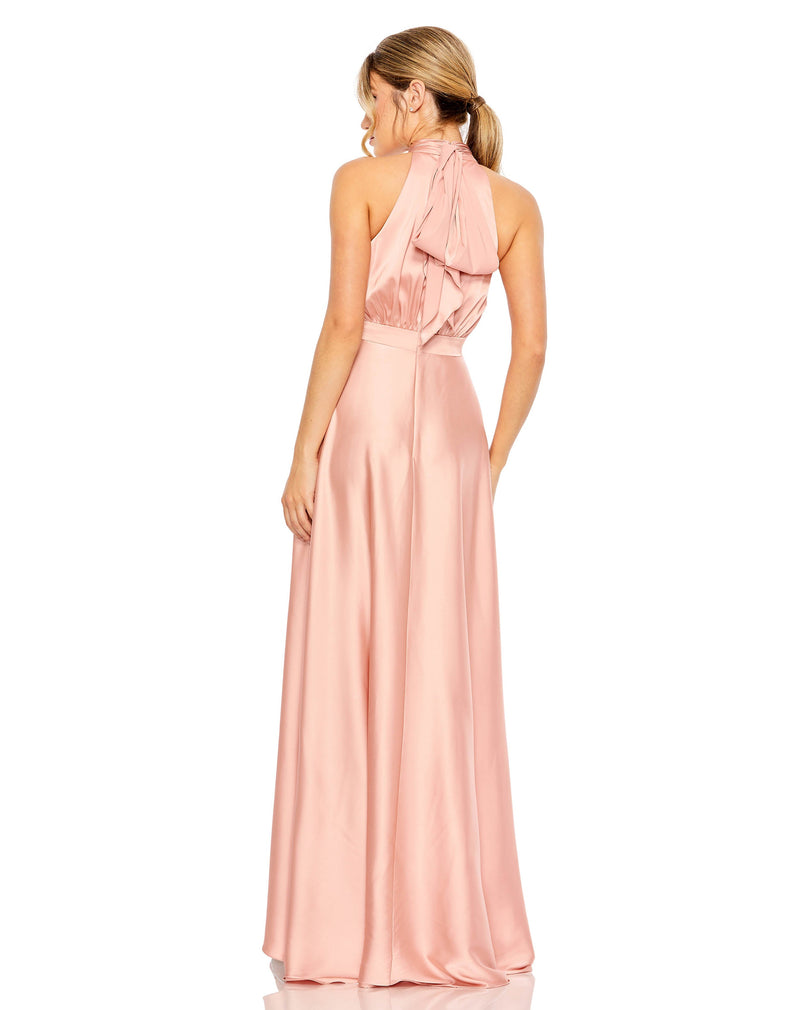 High Neck Satin High Low Gown - Rose