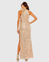 High neck halter neck sleeveless sequin thigh split gown - Rose Gold