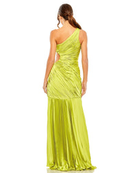 SIDE CUT-OUT ONE-SHOULDER PLEATED GOWN - Apple Green Mac Duggal back view