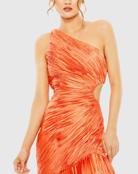 Side cut-out one-shoulder pleated gown - Coral