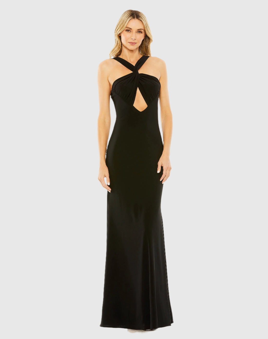 Mac Duggal #49755 Knotted halter neck keyhole jersey gown - Black