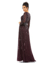 Sequin V Neck Long Sleeve A Line Gown - Mulberry