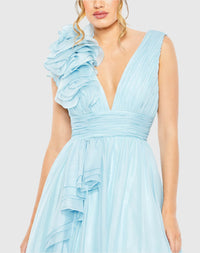 Shoulder Detail Ruffle A Line Gown - Powder Blue