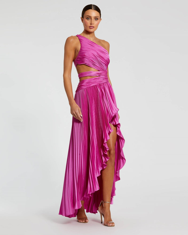 Mac Duggal, One shoulder charmeuse slit gown - Fuschia #49837