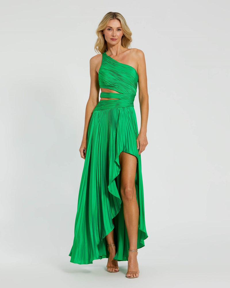 Mac Duggal, One shoulder charmeuse slit gown - Green #49837