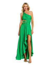 One shoulder charmeuse slit gown - Spring Green