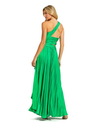 One shoulder charmeuse slit gown - Spring Green
