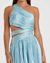 One shoulder charmeuse slit gown - Blue