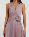 Purple Ruched Chiffon Sleeveless Gown With 3D Flower