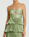 Pleated Charmeuse Strapless Tiered Ruffle Gown - Green